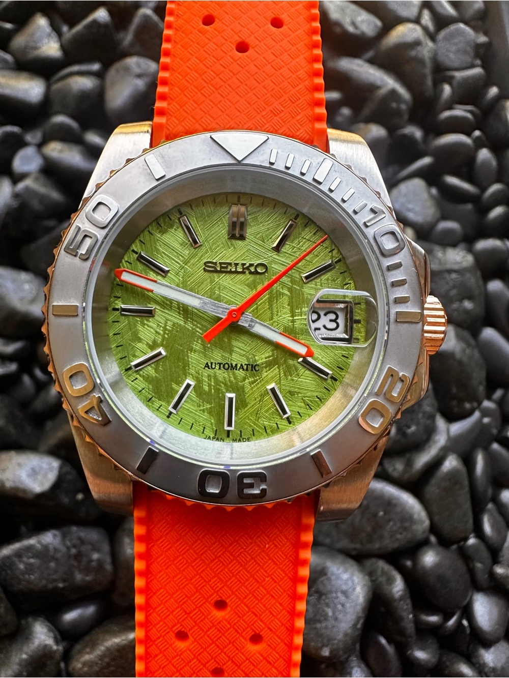 Seiko Men’s Automatic Watch Mod - Lime Green Dial, Silver/Gold Case